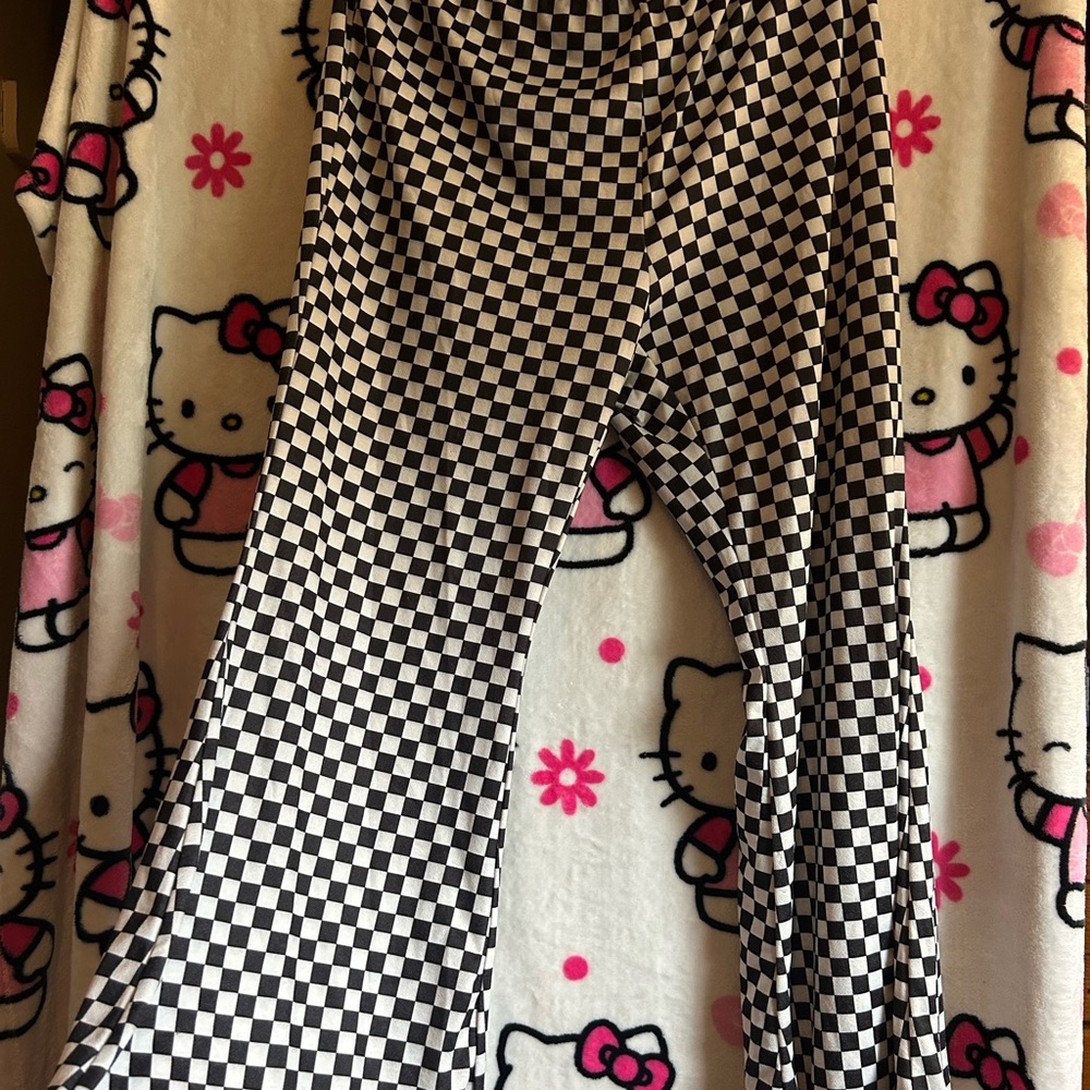 Nasty Gal Black and White Checkered Flare Pants